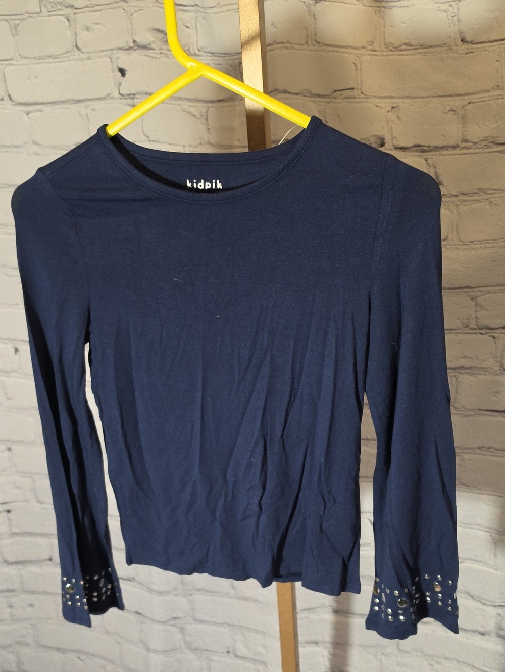 kidpik Navy Long Sleeve Tee with Studded Cuffs